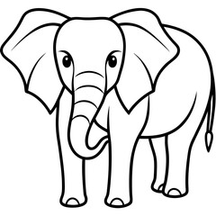 Elephant line art vector illustration and white background