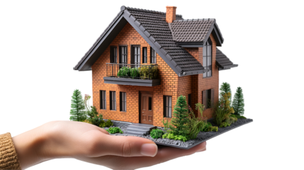 Brick House Model Modern Architecture, Real Estate Dream Home Concept.