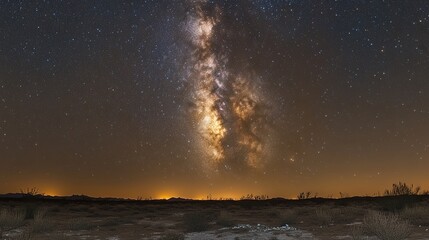 Desert Night Sky: Milky Way's Vertical Ascent Over Silhouetted L