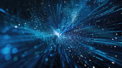 Fototapeta premium Abstract picture micro light sparkling particle represent data flow vivid flowing wave with high tech background, create digital effect scene perfect for energetic and fantasy wallpaper design. AIG53.