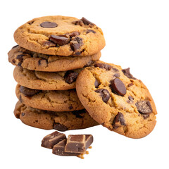 Delicious Stack of Chocolate Chip Cookies Isolated on Transparent Background