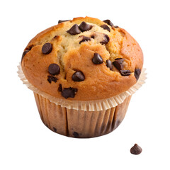Single Chocolate Chip Muffin Isolated on Transparent Background