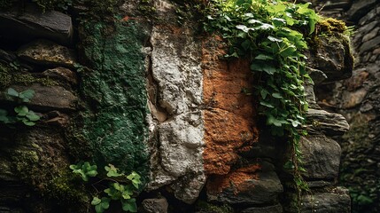 Irish flag painted on stone wall