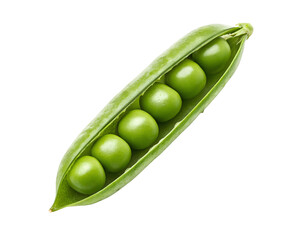 Beautifully opened pea pod with fresh green peas, white background PNG cutout ideal for healthy food illustrations or digital