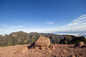 Lonely stone on Pico Ruivo, Madeira, Portugal.