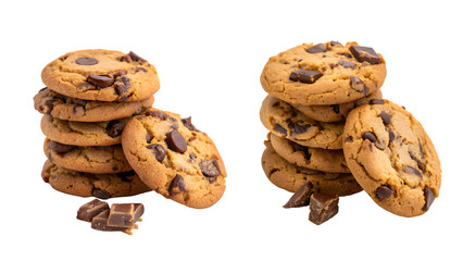 Double Stack Chocolate Chip Cookies Isolated on Transparent Background