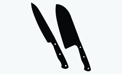 kitchen knife silhouette, Knife isolated on white background, Knife silhouette, Realistic kitchen knife vector icon 