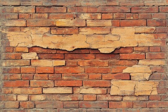 Aged brick wall with plaster damage