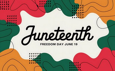 Juneteenth freedom celebration poster design with bold colors, african american pride elements, abstract art and june 19th text for social media, flyers and cultural event promotion