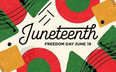 Juneteenth freedom celebration poster design with bold colors, african american pride elements, abstract art and june 19th text for social media, flyers and cultural event promotion