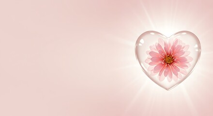Delicate Pink Flower in a Heart-Shaped Glass, Perfect for Valentine's Day