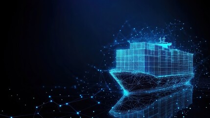 Blue Wireframe Knock Nevis on a dark blue background, with glowing dots and lines on the water to create a high-tech theme.