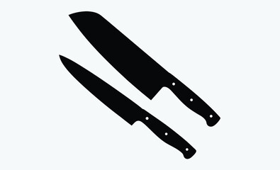 kitchen knife silhouette, Knife isolated on white background, Knife silhouette, Realistic kitchen knife vector icon 