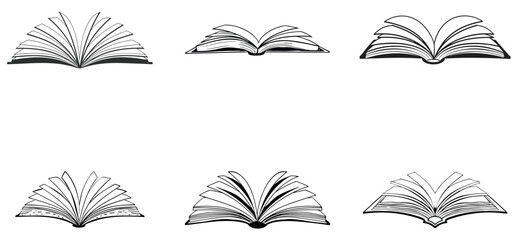Open book unique hand drawn line art silhouette vector set design