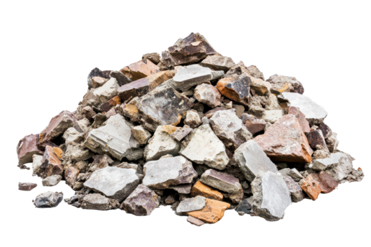 A scattered pile of rubble and debris shows the raw aftermath of destruction and broken structures