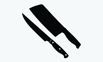 kitchen knife silhouette, Knife isolated on white background, Knife silhouette, Realistic kitchen knife vector icon 