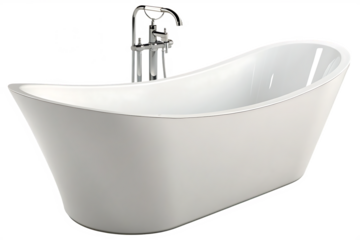 white freestanding bathtub with a curved modern