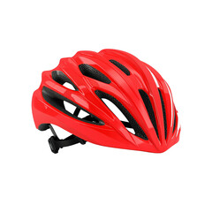 Fototapeta premium A vibrant red helmet, designed for cycling, offering both safety and style. Perfectly illustrates personal protection.