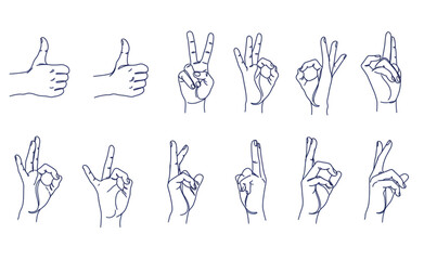 set of hand drawn hand gestures