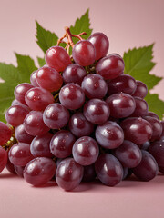 Fototapeta premium Close-up of fresh purple grapes with leaf