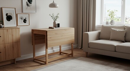 Modern Oak Drop Leaf Table in a Cozy Living Room
