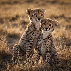 Naklejka premium Cheetah Cubs Playing on the Savannah