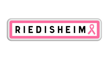 Panneau de sortie de Riedisheim, Haut-Rhin, Grand Est avec Ruban Octobre Rose