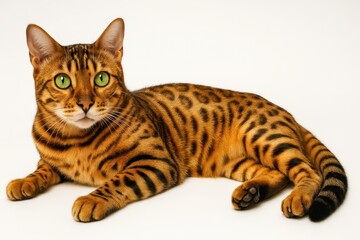 Beautiful Bengal Cat with Striking Green Eyes Relaxing Comfortably