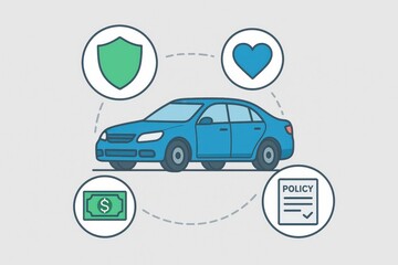 Naklejka premium Car Insurance Concept with Protection, Security, and Finance Elements