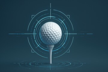 Golf Ball on Tee with Modern Digital Targeting Display Background