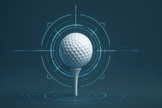 Golf Ball on Tee with Modern Digital Targeting Display Background - Powered by Adobe