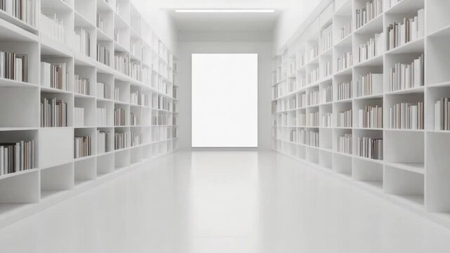 Modern Library Bookshelves Interior.