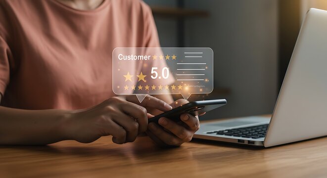 Customer satisfaction and feedback displayed on a mobile device application