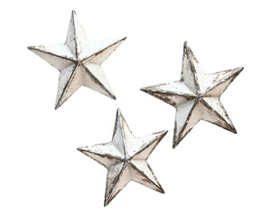 Obraz premium Three Elegant Geometric White Decorative Stars on a Transparent Background for Holiday Decor