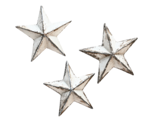 Three Elegant Geometric White Decorative Stars on a Transparent Background for Holiday Decor