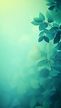 Teal green gradient background with leaves on the right side.