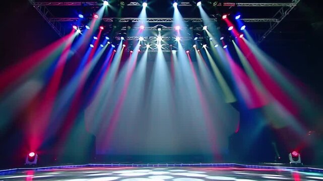 Seamless 4K Loop: Empty Stage with Moving Multicolor Lights