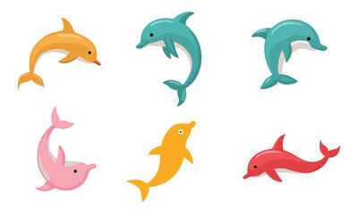 Vibrant Dolphin Silhouette Vector Set in Multiple Colors