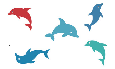 Whimsical Dolphin Cartoon Vector Set in Vibrant Colors