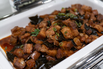 Delicious Braised Pork Belly with Seaweed, Green Onions, and Fresh Cilantro