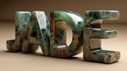 Polished Jade Letters Displaying the Word "JADE" in Artistic Style