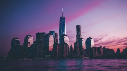 Obraz premium New York City skyline at twilight, showcasing architectural grandeur.