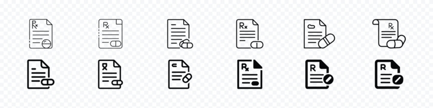 Medical Prescription Icon &ndash; Prescription Document with Medicine Symbol, prescription icon, Medical prescription with medicine icon set