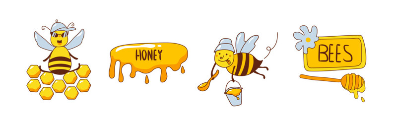 Honey bee day vector set