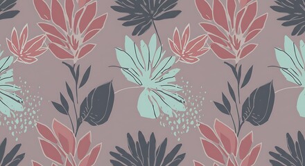 Elegant Floral Pattern Design Dusty Rose, Teal, and Gray Botanical Seamless Texture for Fashion, Home Decor, and Textile Prints