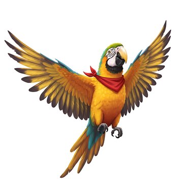 Happy Colorful Macaw arrot with Spread Wings Demonstrating Tropical Beauty and Vibrancy in Flight