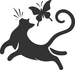 Playful cat with butterfly silhouette vector