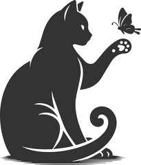 Playful cat with butterfly silhouette vector