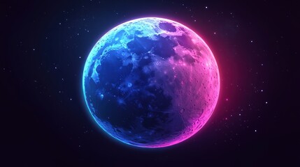 Fototapeta premium Vibrant celestial orb bathed in vibrant neon hues.