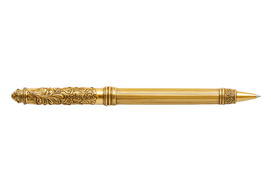 A gold pen with a black background